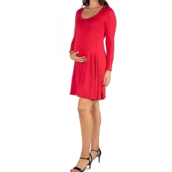 24seven Comfort Apparel Womens Maternity Scoop Neck Long Sleeve A-Line Dress