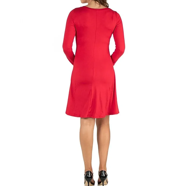 24seven Comfort Apparel Womens Maternity Scoop Neck Long Sleeve A-Line Dress