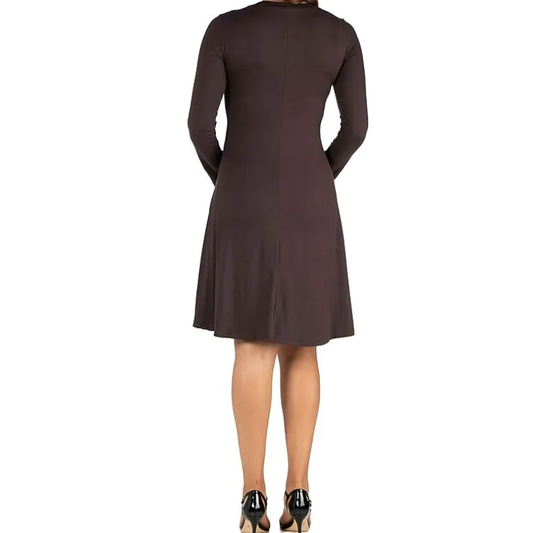 24seven Comfort Apparel Womens Maternity Scoop Neck Long Sleeve A-Line Dress