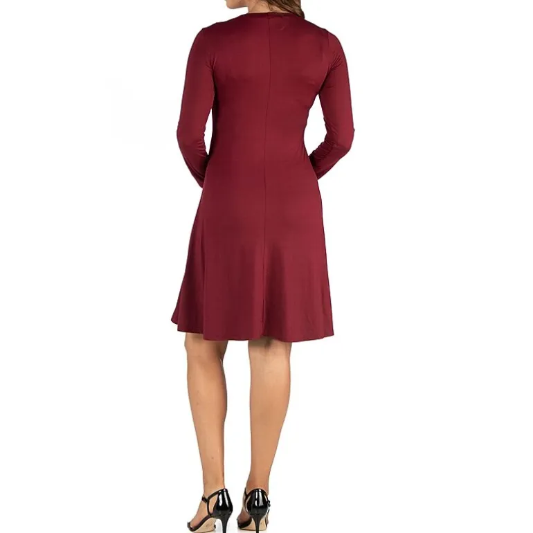24seven Comfort Apparel Womens Maternity Scoop Neck Long Sleeve A-Line Dress