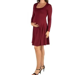 24seven Comfort Apparel Womens Maternity Scoop Neck Long Sleeve A-Line Dress