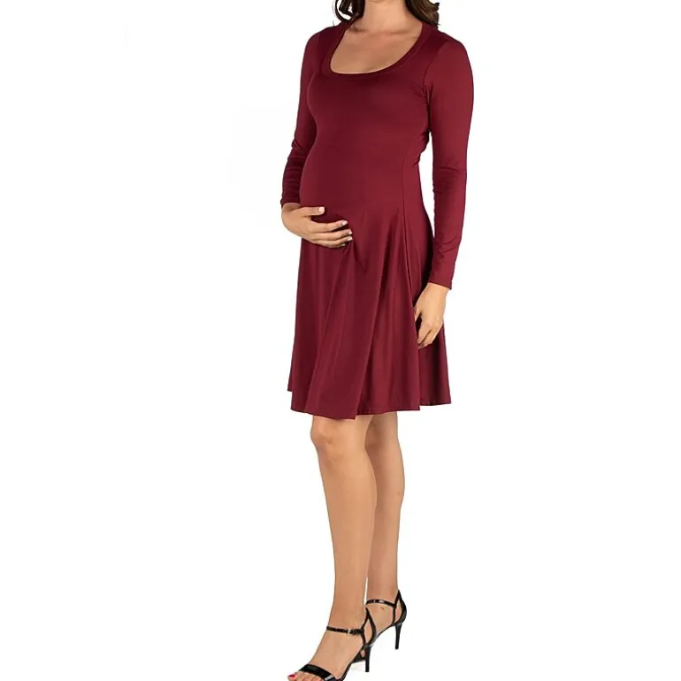 24seven Comfort Apparel Womens Maternity Scoop Neck Long Sleeve A-Line Dress