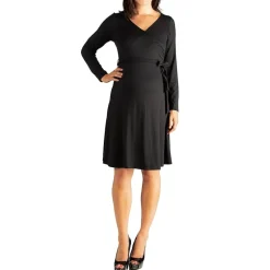 24seven Comfort Apparel Womens Maternity V Neck Long Sleeve A-Line Dress