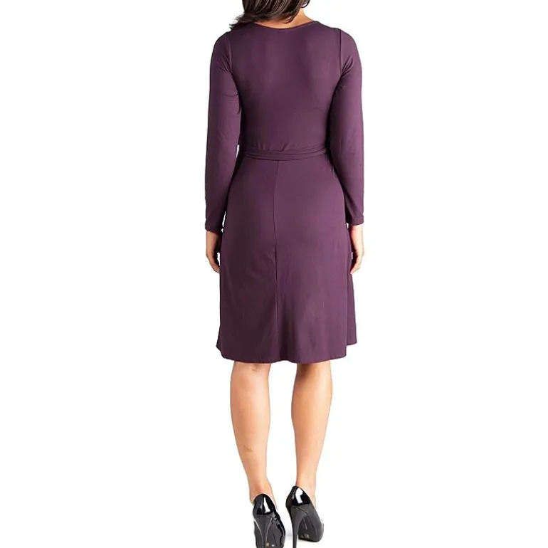 24seven Comfort Apparel Womens Maternity V Neck Long Sleeve A-Line Dress