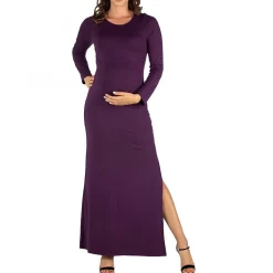 24seven Comfort Apparel Womens Maternity Round Neck Long Sleeve Maxi Dress
