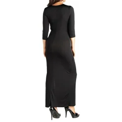 24seven Comfort Apparel Womens Maternity V Neck 3/4 Sleeve Maxi Dress