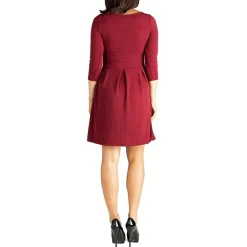 24seven Comfort Apparel Womens Maternity Boat Neck 3/4 Sleeve Fit + Flare Dress
