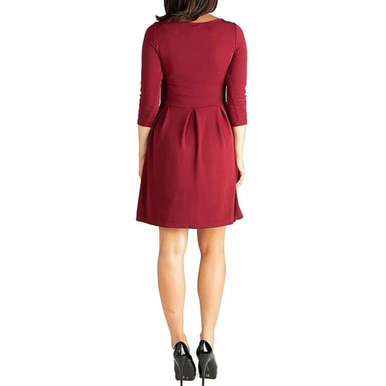 24seven Comfort Apparel Womens Maternity Boat Neck 3/4 Sleeve Fit + Flare Dress
