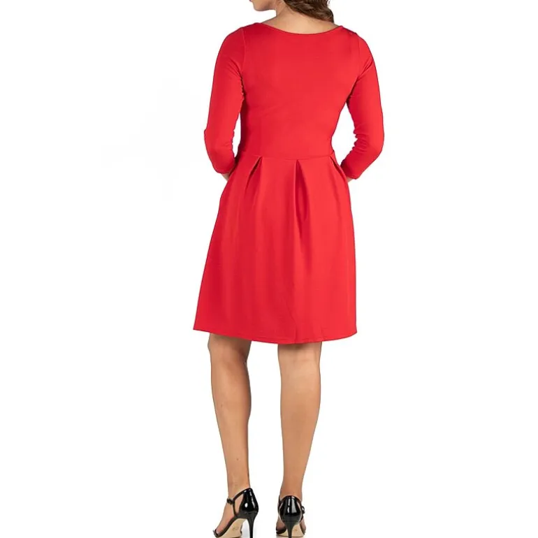 24seven Comfort Apparel Womens Maternity Boat Neck 3/4 Sleeve Fit + Flare Dress