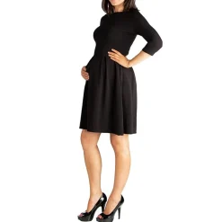 24seven Comfort Apparel Womens Maternity Boat Neck 3/4 Sleeve Fit + Flare Dress