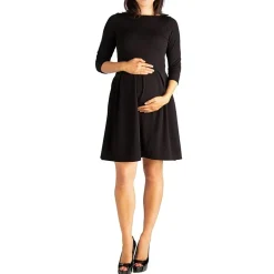 24seven Comfort Apparel Womens Maternity Boat Neck 3/4 Sleeve Fit + Flare Dress