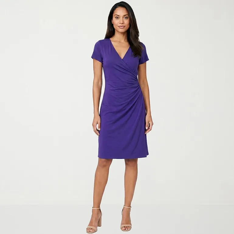 24seven Comfort Apparel Womens Short Sleeve Wrap Dress
