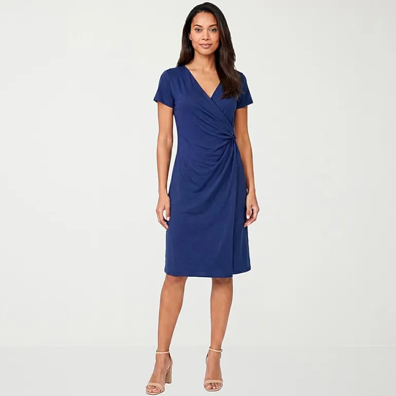 24seven Comfort Apparel Womens Short Sleeve Wrap Dress