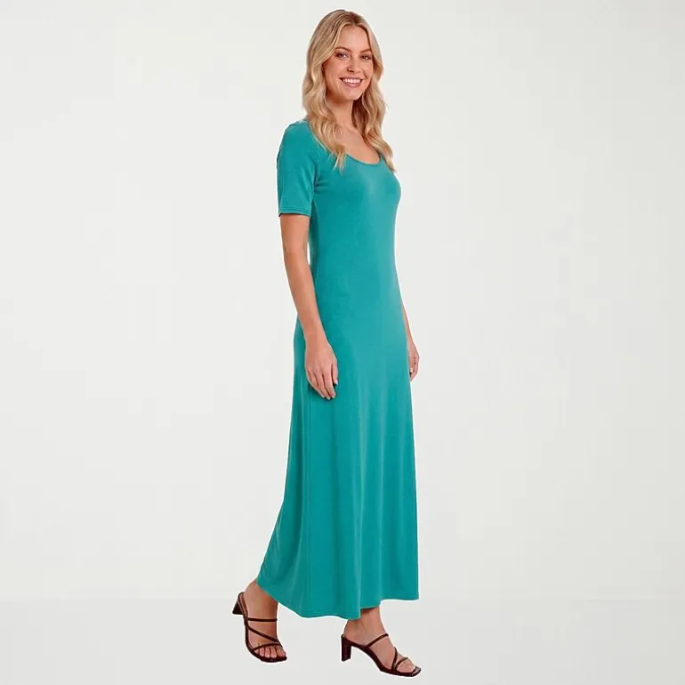 24seven Comfort Apparel Womens Scoop Neck Short Sleeve Maxi Dress