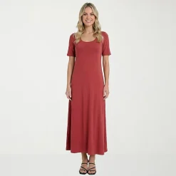 24seven Comfort Apparel Womens Scoop Neck Short Sleeve Maxi Dress
