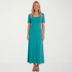 24seven Comfort Apparel Womens Scoop Neck Short Sleeve Maxi Dress