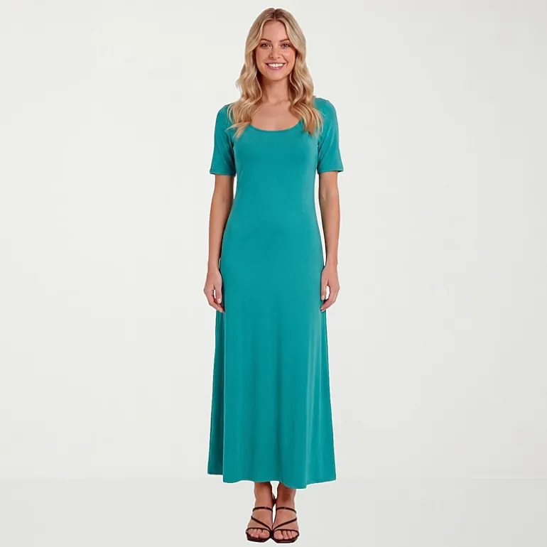 24seven Comfort Apparel Womens Scoop Neck Short Sleeve Maxi Dress