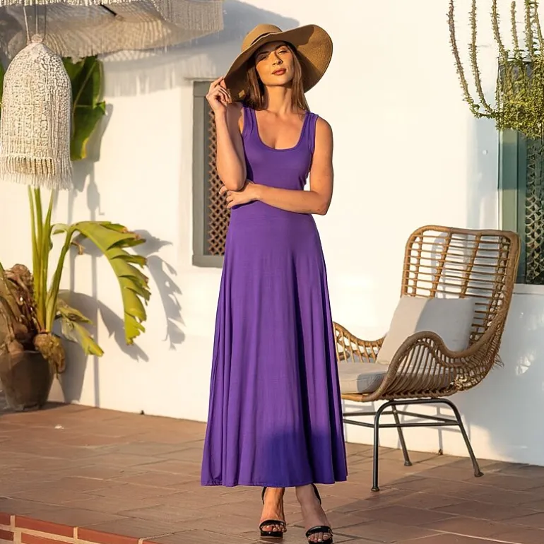 24seven Comfort Apparel Womens Scoop Neck Sleeveless Maxi Dress