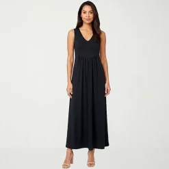 24seven Comfort Apparel Womens V Neck Sleeveless Maxi Dress