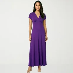 24seven Comfort Apparel Womens V Neck Short Sleeve Maxi Dress