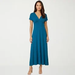 24seven Comfort Apparel Womens V Neck Short Sleeve Maxi Dress
