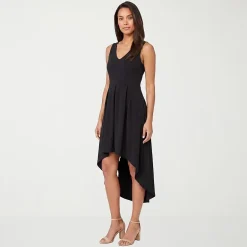 24seven Comfort Apparel Womens Midi V Neck Sleeveless Fit + Flare Dress