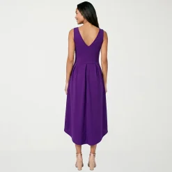 24seven Comfort Apparel Womens Midi V Neck Sleeveless Fit + Flare Dress