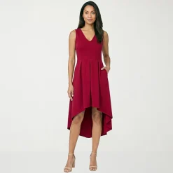 24seven Comfort Apparel Womens Midi V Neck Sleeveless Fit + Flare Dress