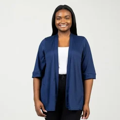 24seven Comfort Apparel Womens Elbow Sleeve Open Front Plus Cardigan