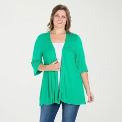 24seven Comfort Apparel Womens Elbow Sleeve Open Front Plus Cardigan