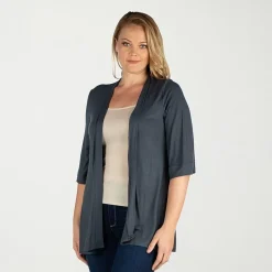 24seven Comfort Apparel Womens Elbow Sleeve Open Front Plus Cardigan