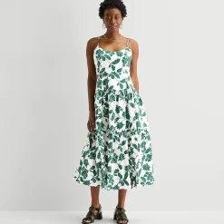 52seven Womens Midi Round Neck Sleeveless Leaf Fit + Flare Dress