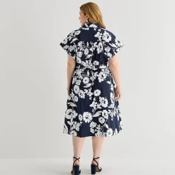 52seven Womens Plus Midi Short Sleeve Fitted Floral Fit + Flare Dress
