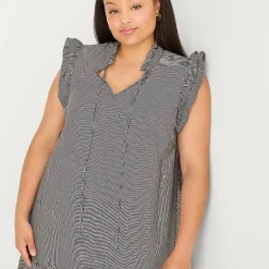 52seven Womens Plus Round Neck Sleeveless Striped Shift Dress