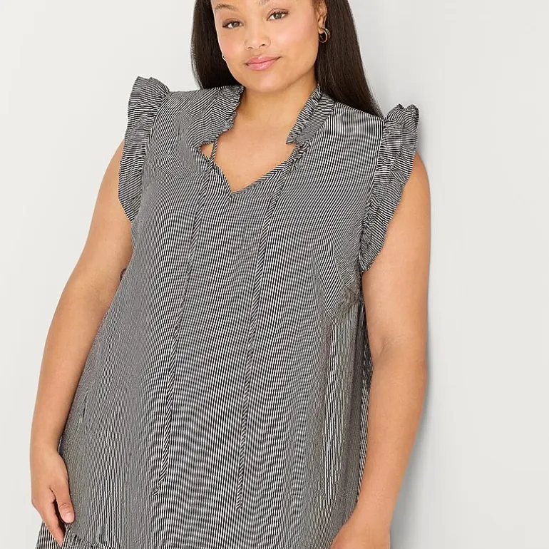 52seven Womens Plus Round Neck Sleeveless Striped Shift Dress
