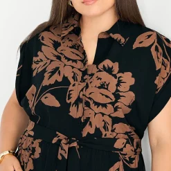 52seven Womens Plus Short Sleeve Floral Shirt Dress