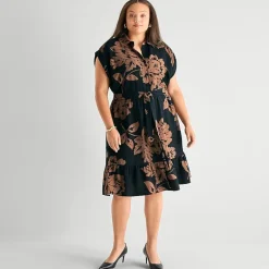 52seven Womens Plus Short Sleeve Floral Shirt Dress