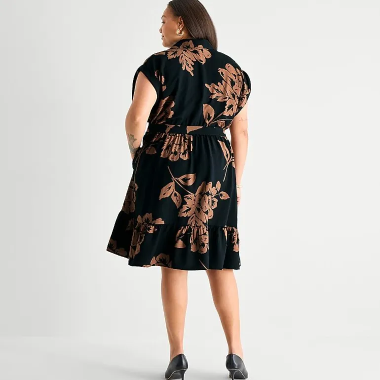 52seven Womens Plus Short Sleeve Floral Shirt Dress