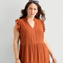 52seven Womens Plus V Neck Sleeveless Shift Dress