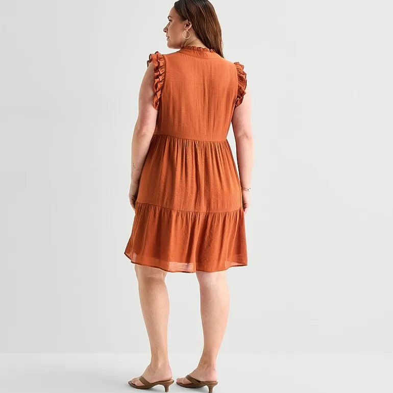 52seven Womens Plus V Neck Sleeveless Shift Dress