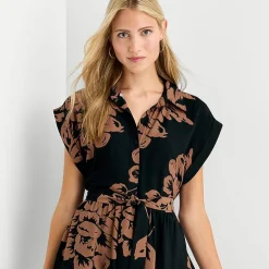 52seven Womens Short Sleeve Floral Shirt Dress
