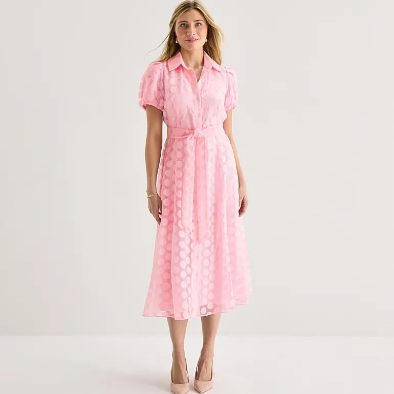 52seven Womens Short Sleeve Midi Dots Shirt Dress