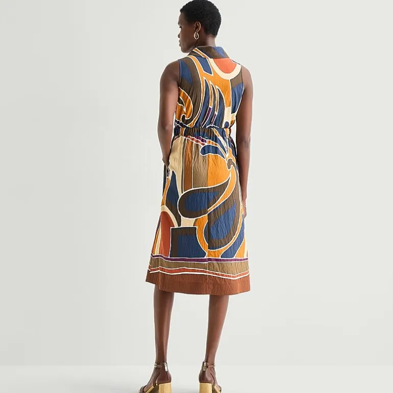 52seven Womens Sleeveless Midi Abstract Shirt Dress