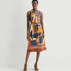 52seven Womens Sleeveless Midi Abstract Shirt Dress