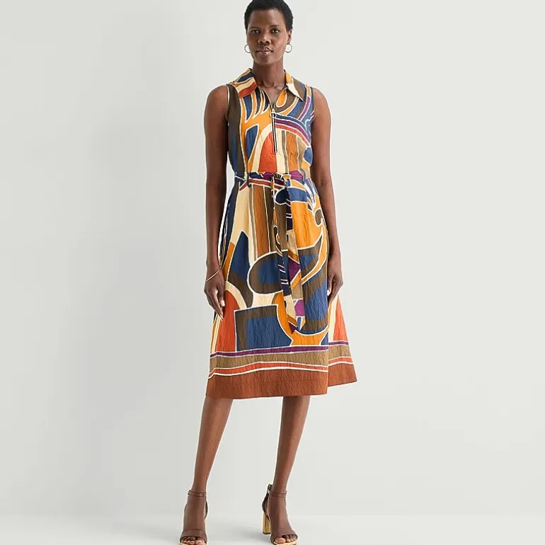 52seven Womens Sleeveless Midi Abstract Shirt Dress