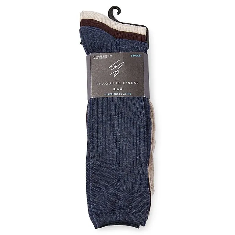 Shaquille O'Neal XLG™ Lux Rib Mens 3 Pair Big and Tall Crew Socks