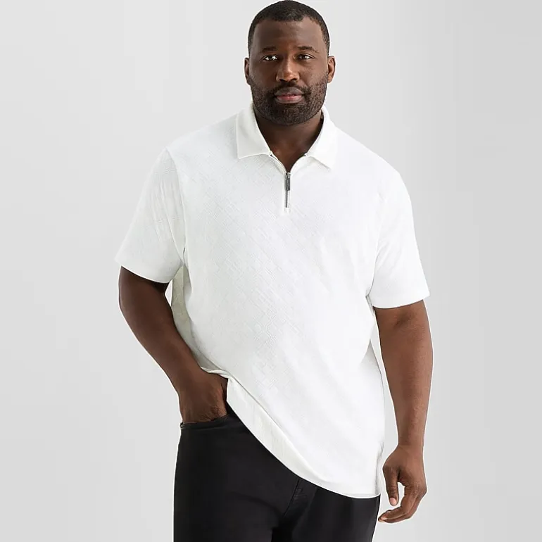 Shaquille O'Neal XLG™ Quarter Zip Big and Tall Mens Classic Fit Short Sleeve Polo Shirt