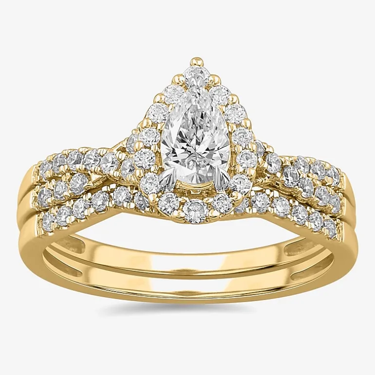 Signature By Modern Bride 7/8 CT.T.W. Lab-Grown (G-H / SI1-SI2) Diamond Pear Side Stone Bridal Set in 10K or 14K Gold