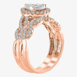 Signature By Modern Bride 1 CT.T.W. Natural Diamond Pear Shape Side Stone Halo Bridal Set in 10K or 14K Gold