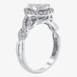 Signature By Modern Bride 1 CT.T.W. Natural Diamond Pear Shape Side Stone Halo Bridal Set in 10K or 14K Gold